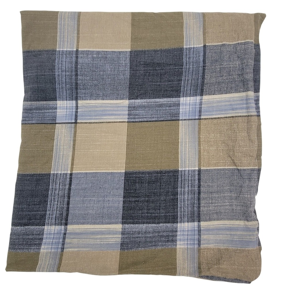 The Company Store Twin XL Duvet Cover Blue Tan Plaid 100% Cotton Button Close